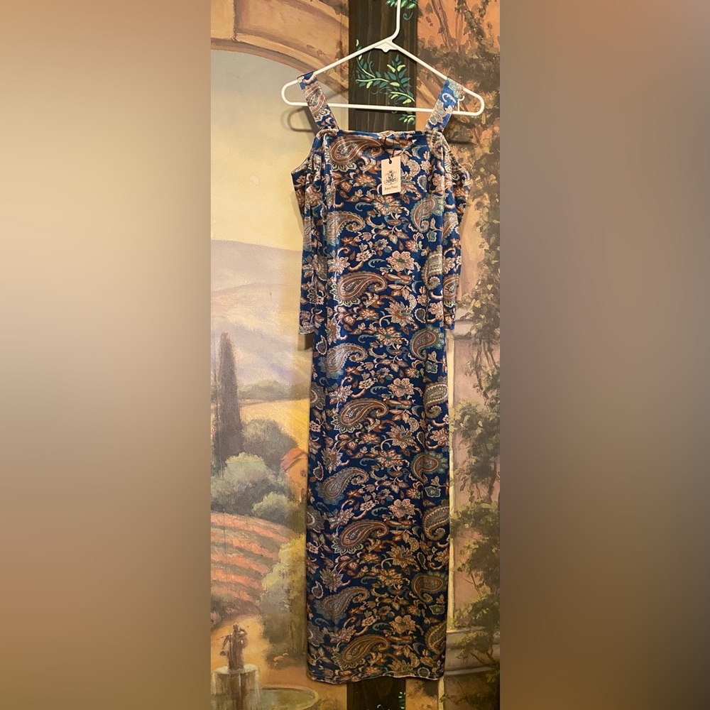 Jorge pèrez paisley velvet cold shoulder maxi dress